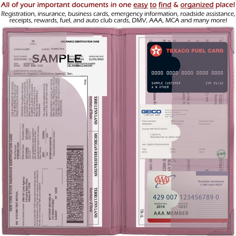 PlusXpres Auto Insurance and Registration Card Holder - Vehicle Glove Box Document Organizer - Car Essential Paperwork Holder for DMV  AAA  Contact Information Cards - Premium PU Leather Wallet Case - Purple - Image 4
